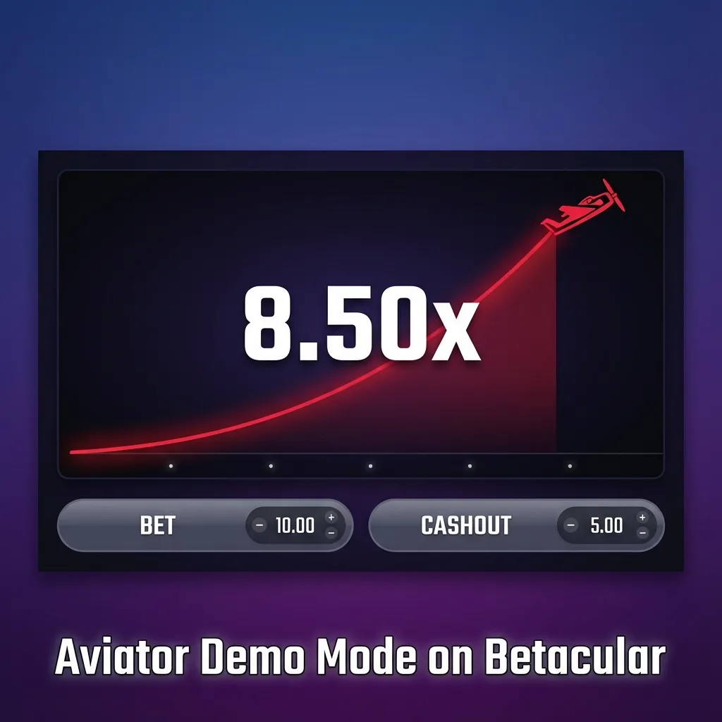 Betacular Aviator demo screen showing flying plane, virtual balance, and practice betting controls
