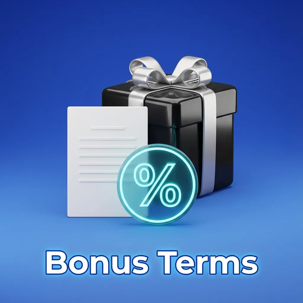 Illustrated bonus terms page highlighting age limits, wagering rules, game contribution rates, and bonus cancellation conditions