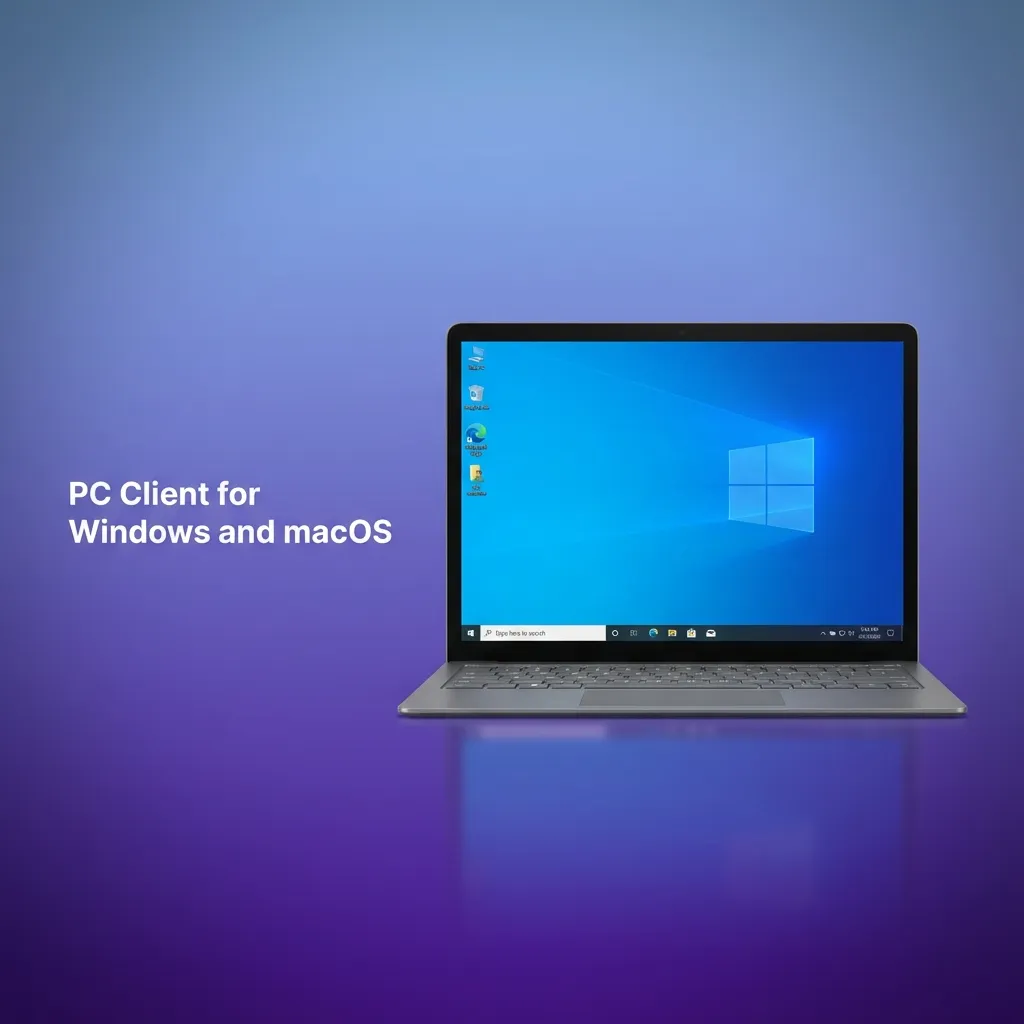 Illustration promoting Betacular access via web browsers on Windows and macOS instead of a dedicated desktop client