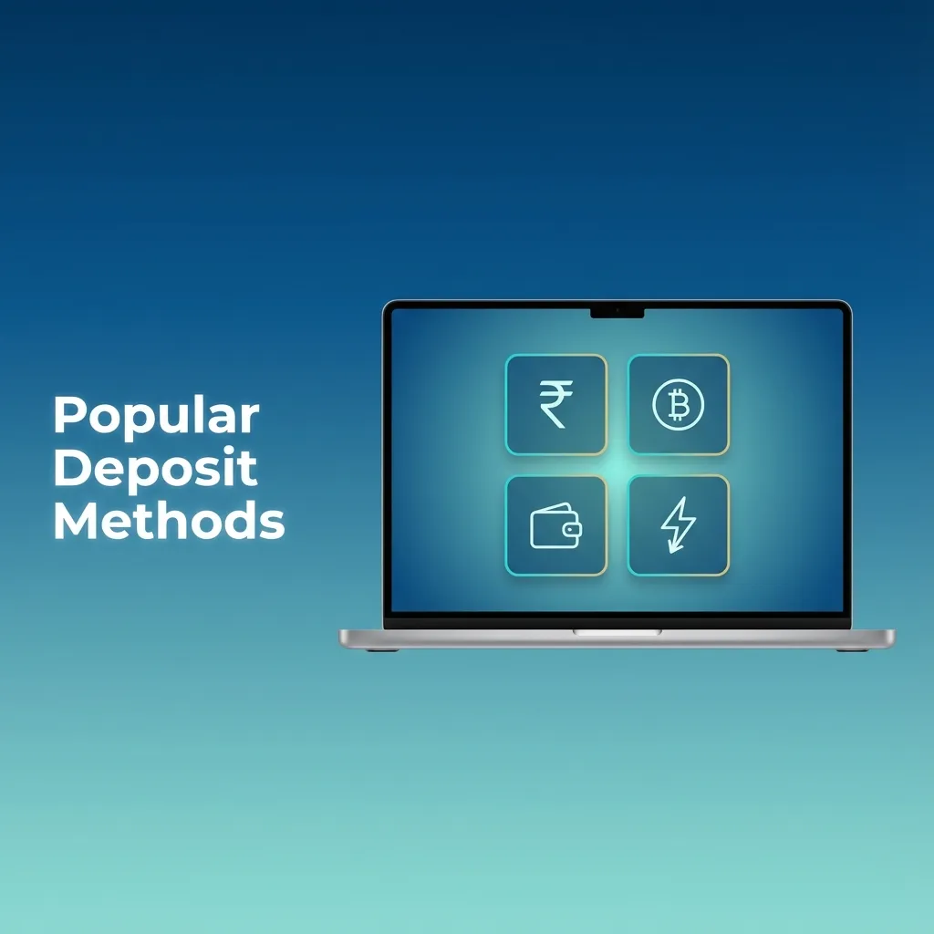 Infographic titled “Popular Deposit Methods” showing UPI, Paytm, Skrill, Neteller, and crypto icons for Indian players.