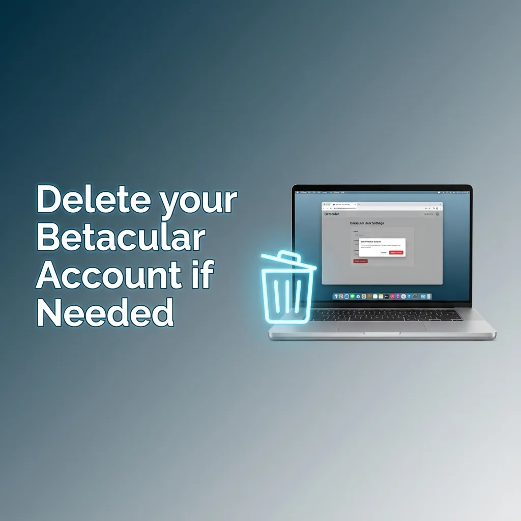 Illustration of a user deleting their Betacular betting account via support for self-exclusion and security reasons