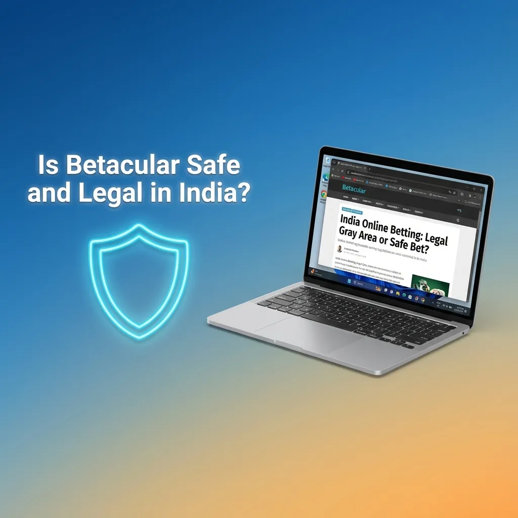 Illustration asking if Betacular is safe and legal in India, referencing licensing, security, and varying state betting laws