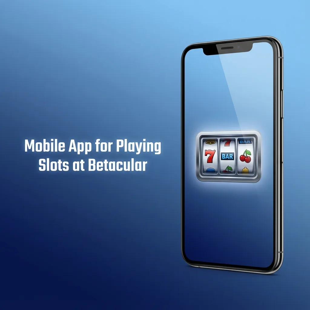 Hand holding a smartphone showing the Betacular slots app with colorful slot reels and touch-friendly spin controls