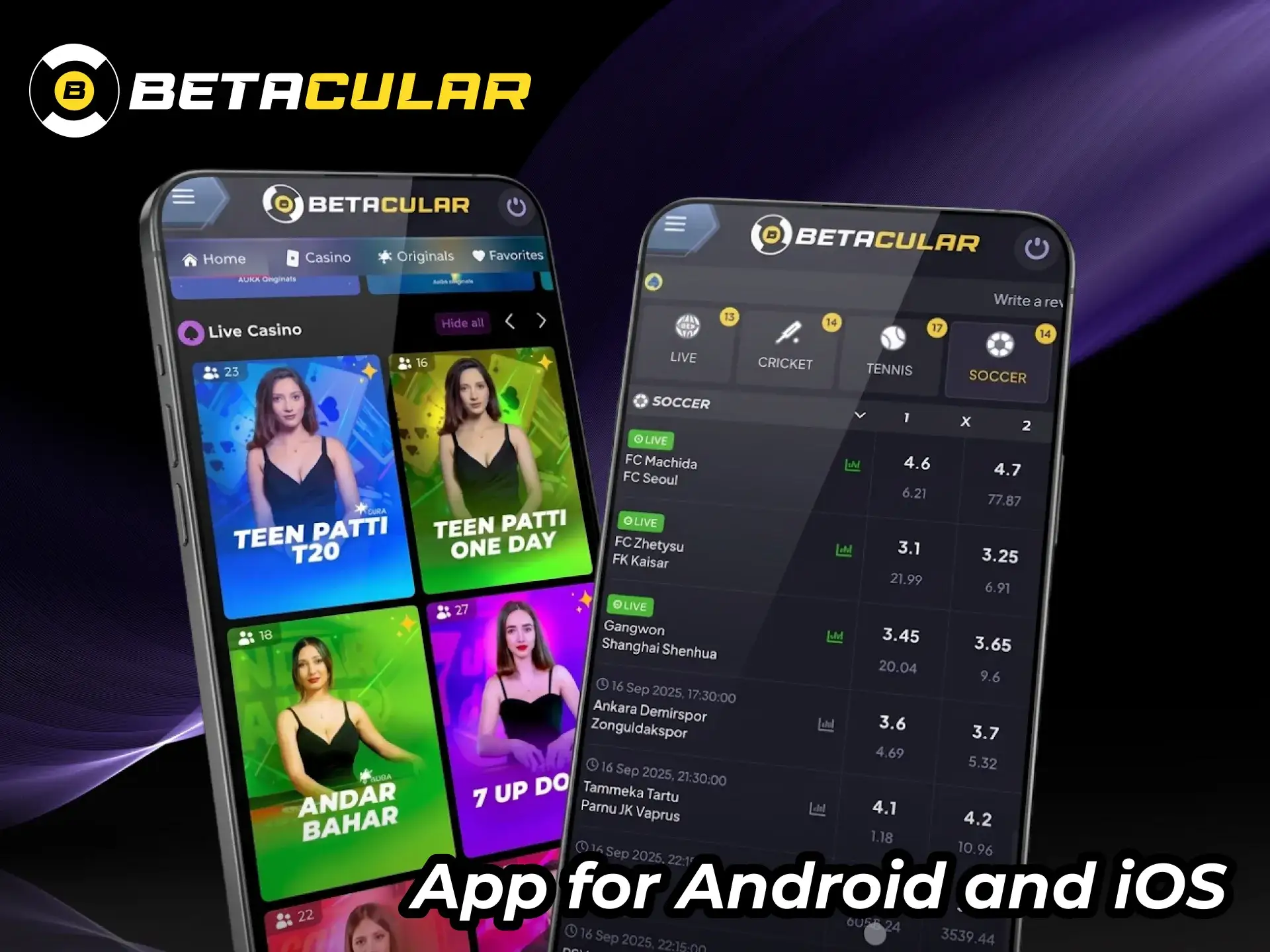 Bet and play on your phone with Betacular android and iOS apps.